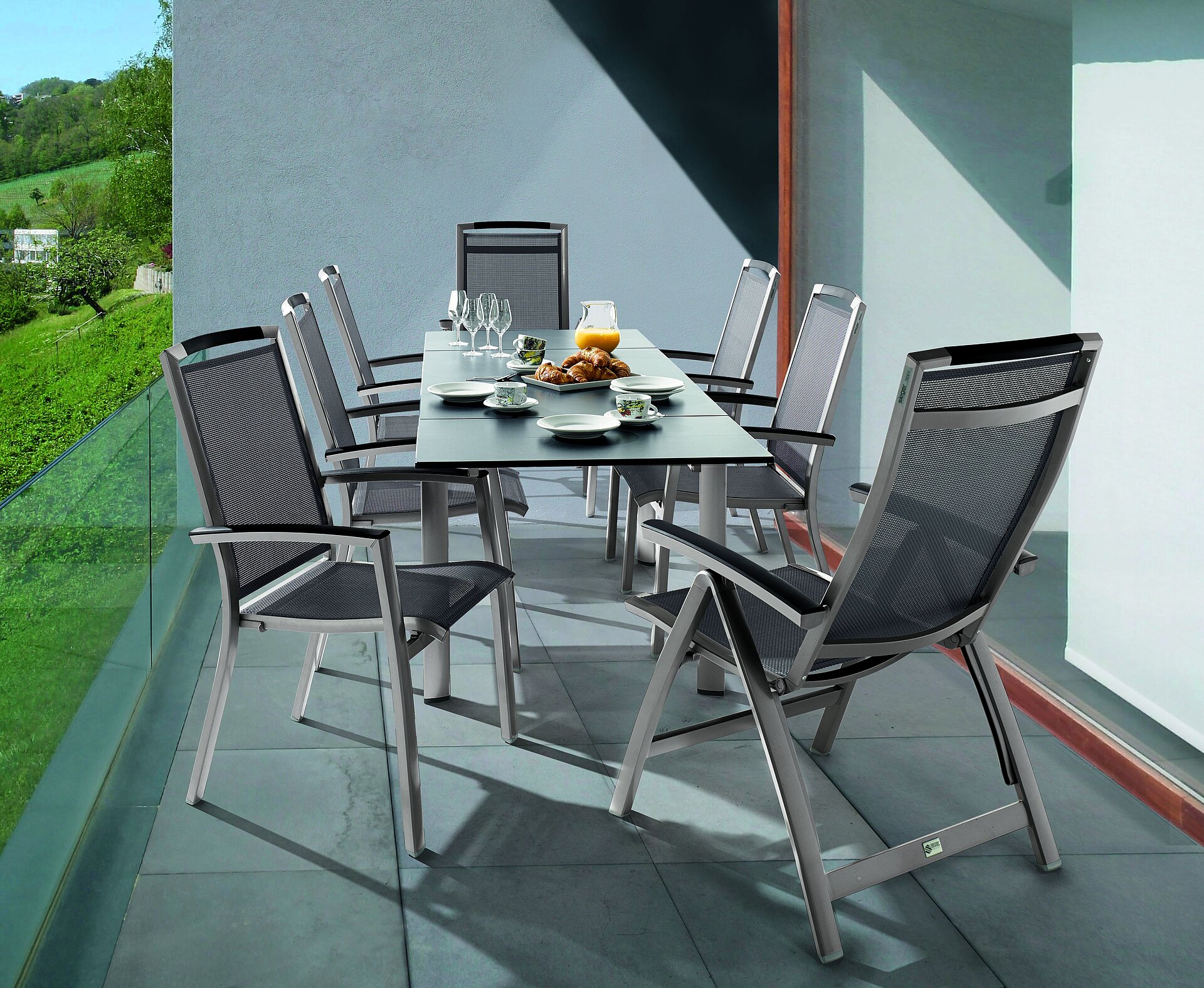 Table Pliante Plateau VIVODUR Ardoise Anthracite Pieds Gris Foncé 140 x 90  cm SIEGER - Achat/vente table de jardin pliante Sieger