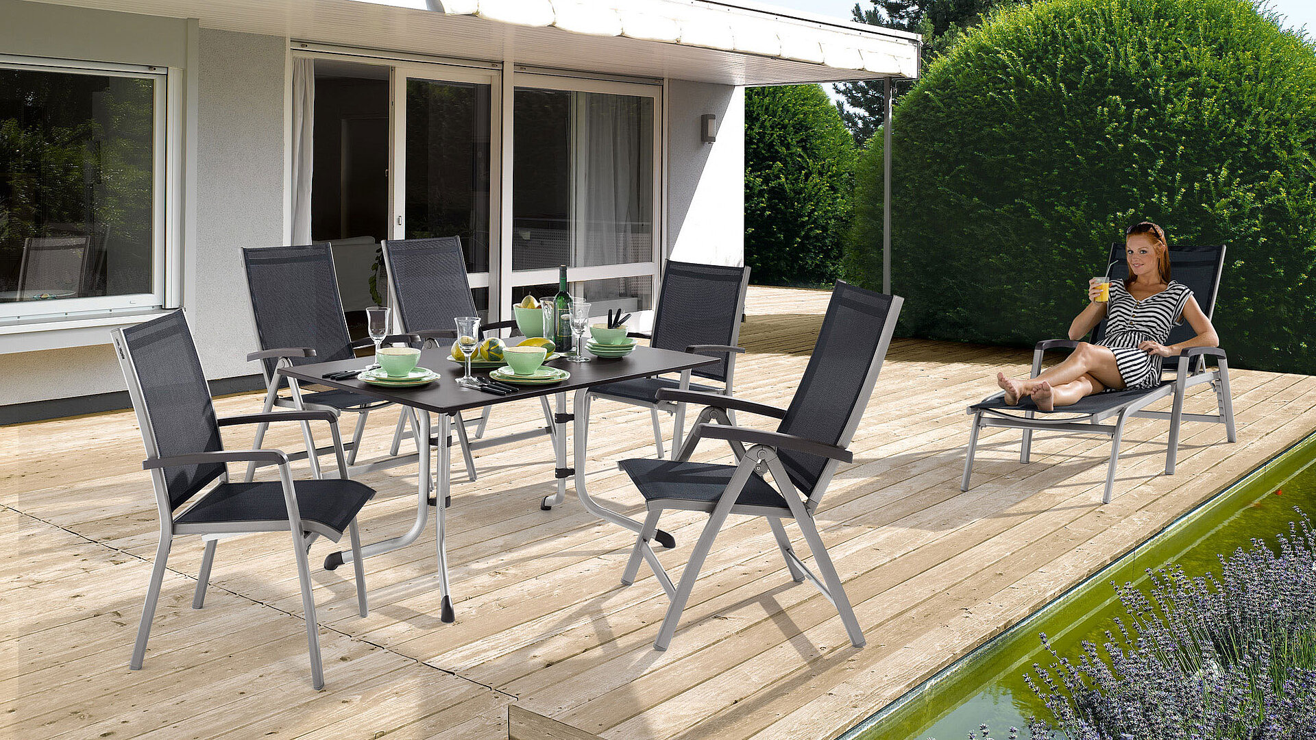 Table Pliante Plateau VIVODUR Ardoise Anthracite Pieds Gris Foncé 140 x 90  cm SIEGER - Achat/vente table de jardin pliante Sieger